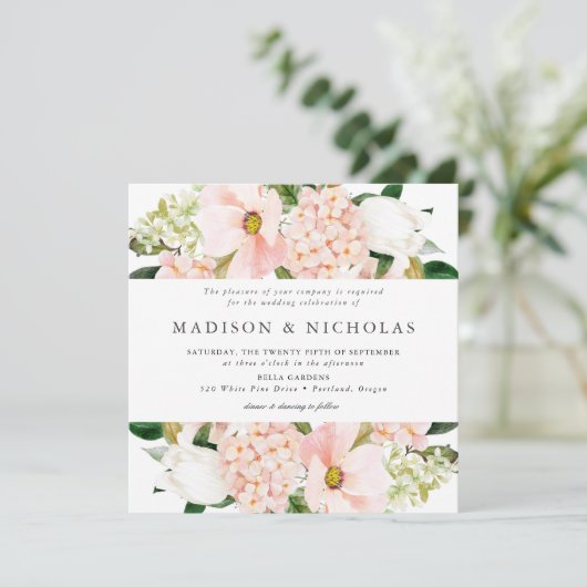 Spring Blush Bloemen Bruiloft Plein Kaart (Staand voorkant)