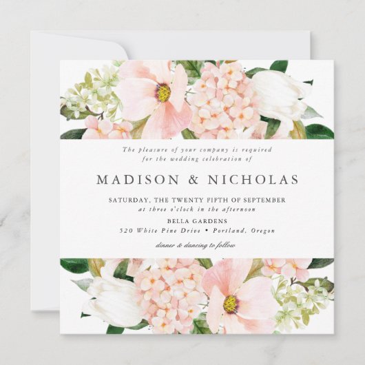 Spring Blush Bloemen Bruiloft Plein Kaart (Voorkant)