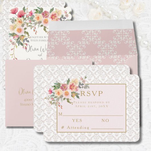 Spring Blush Bloemen Bruiloft Reactie RSVP Kaart