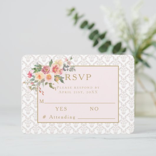 Spring Blush Bloemen Bruiloft Reactie RSVP Kaart (Staand voorkant)