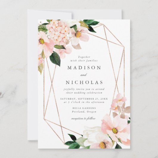 Spring Blush Bloemen Geometrisch Lijst Bruiloft Kaart (Voorkant)