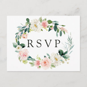 Spring Blush Bloemen Krans Bruiloft RSVP Briefkaar Uitnodiging Briefkaart