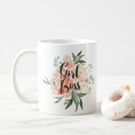 Spring Blush en Peach Waterverf Floral Girl Boss Koffiemok