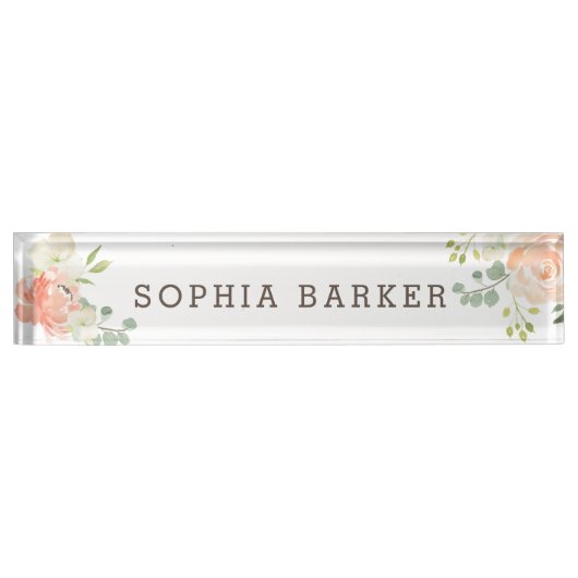 Spring Blush en perzik Waterverf Bloemen Kantoor Naambordje (Voorkant)