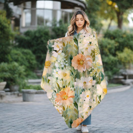 Spring Blush en Perzik Waterverf Floral Botanical Fleece Deken