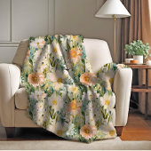 Spring Blush en Perzik Waterverf Floral Botanical Fleece Deken