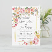 Spring Blush Floral Gold Lijst bruiloft uitnodigin Kaart (Staand voorkant)