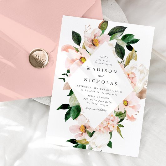 Spring Blush Floral Lijst Wedding Kaart