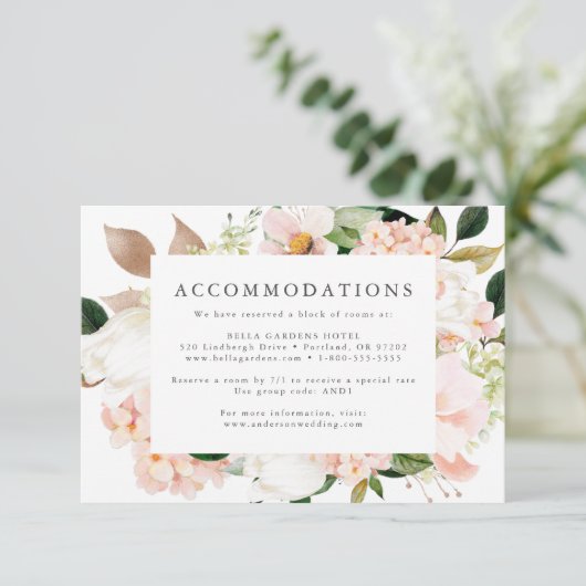 Spring Blush Floral Wedding Hotel Accommodaties Informatiekaartje (Staand voorkant)