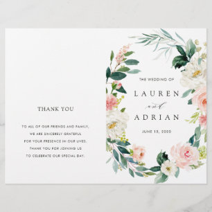 Spring Blush Floral Wreath Folded Wedding Programm