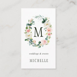 Spring Blush Floral Wreath Monogram Visitekaartje