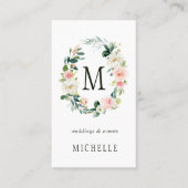Spring Blush Floral Wreath Monogram Visitekaartje (Voorkant)