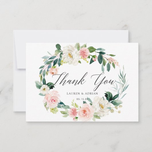 Spring Blush Floral Wreath Weddenschap Hartelijk d Bedankkaart (Voorkant)