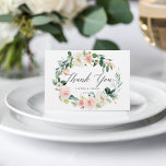 Spring Blush Floral Wreath Weddenschap Hartelijk d Bedankkaart<br><div class="desc">Elegant Wedding Hartelijk dank. Met een poot van waterverf bloemen in wazige roze en wit met groen loof. Voor meer geavanceerde aanpassing van dit ontwerp,  te klikken gelieve de knoop "aanpassen". Overeenkomende objecten zijn ook beschikbaar.</div>