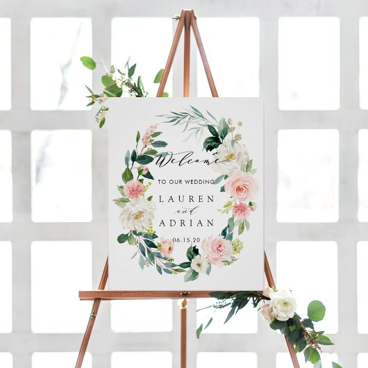 Spring Blush Floral Wreath Weddenschap Welkom Poster