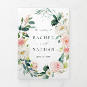 Spring Blush Floral Wreath Wedding Drieluik Uitnodiging (Cover)