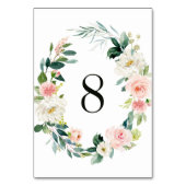 Spring Blush Floral Wreath Wedding Table Number Kaart (Voorkant)