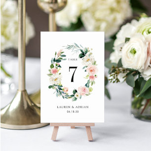 Spring Blush Floral Wreath Wedding Table Number Kaart