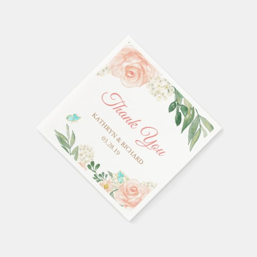 Spring Blush Peach Floral Dank u bruiloft Servetten (Hoek)