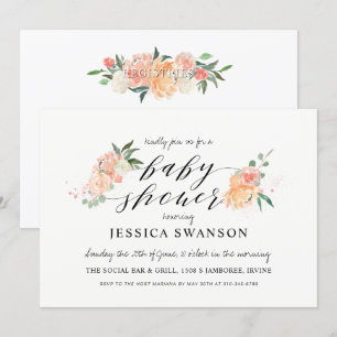 Spring Blush Peach Watercolor Floral Baby Shower Kaart