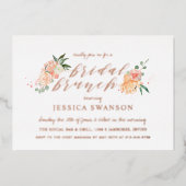 Spring Blush Peach Waterverf Floral Bridal Brunch Folie Uitnodiging (Voorkant)