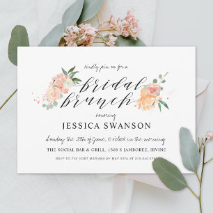 Spring Blush Peach Waterverf Floral Bridal Brunch Kaart