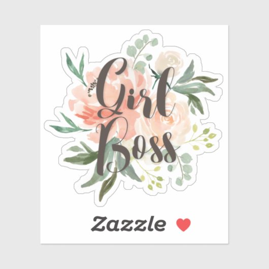 Spring Blush Peach Waterverf Floral Girl Boss Sticker (Vel)