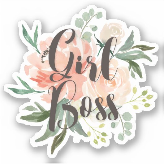 Spring Blush Peach Waterverf Floral Girl Boss Sticker (Voorkant)
