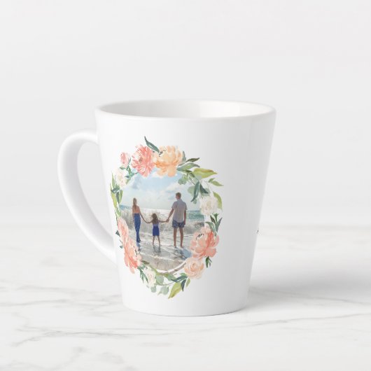 Spring Blush Peach Waterverf Floral Wreatfoto Latte Mok (Linkerhoek)