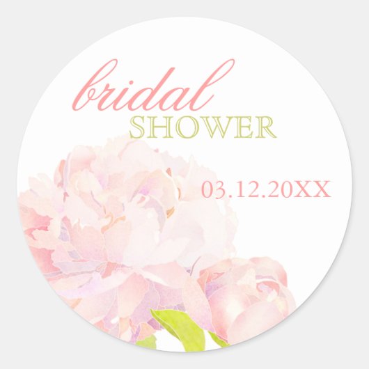 Spring Blush Peony Bridal Shower Uitnodiging Ronde Sticker (Voorkant)