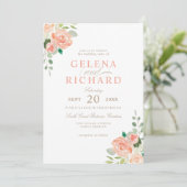 Spring Blush Perzik Waterverf Bloemenbruiloft Kaart (Staand voorkant)