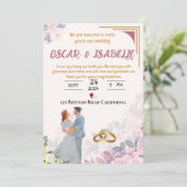 Spring Blush roze Bloemen Lijst Bruiloft Uitnodigi Kaart (Staand voorkant)