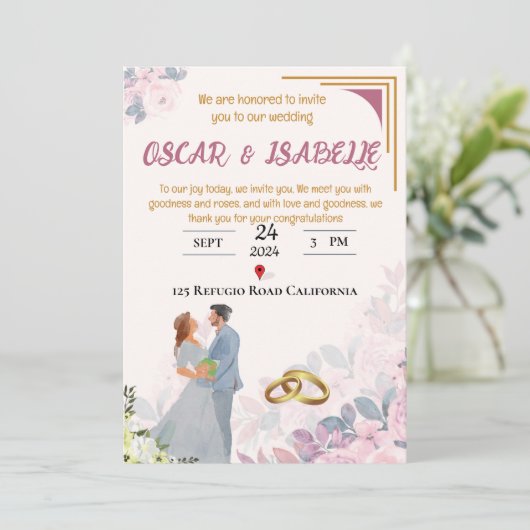 Spring Blush roze Bloemen Lijst Bruiloft Uitnodigi Kaart (Staand voorkant)