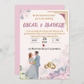 Spring Blush roze Bloemen Lijst Bruiloft Uitnodigi Kaart (Voorkant / Achterkant)