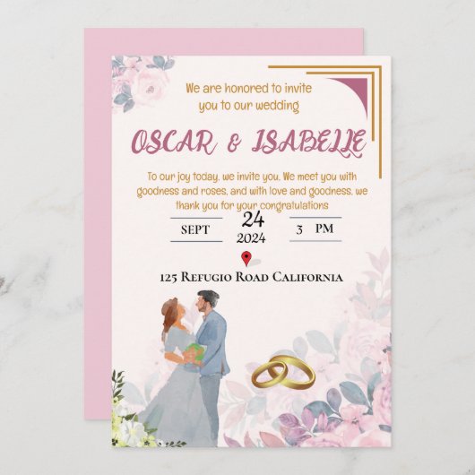 Spring Blush roze Bloemen Lijst Bruiloft Uitnodigi Kaart (Voorkant / Achterkant)