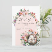 Spring Blush Roze bloemenkonijn Baby Meisje Douche Bedankkaart (Staand voorkant)