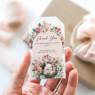 Spring Blush Roze bloemenkonijn Baby Meisje Douche Cadeaulabel