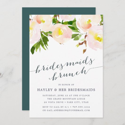 Spring Blush | Uitnodiging van Bridesmaids Brunch (Voorkant / Achterkant)