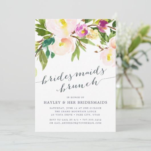 Spring Blush | Uitnodiging van Bridesmaids Brunch (Staand voorkant)