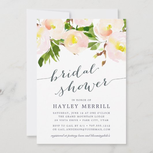 Spring Blush | Waterverf Bridal Shower Invitation Kaart (Voorkant)