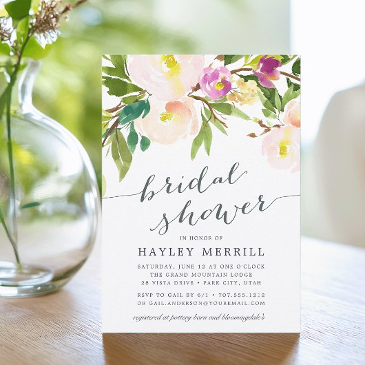 Spring Blush | Waterverf Bridal Shower Invitation Kaart