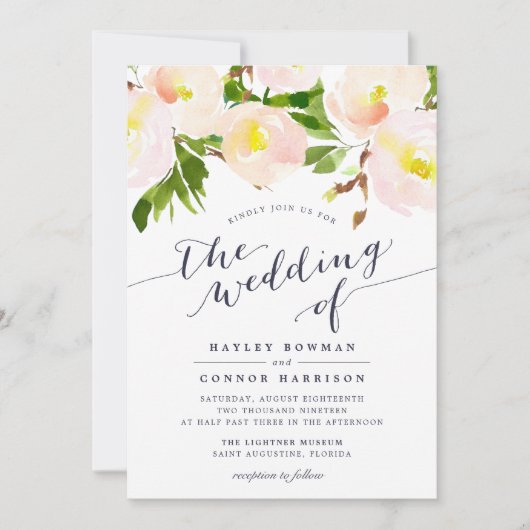 Spring Blush Waterverf Floral bruiloft uitnodiging (Voorkant)