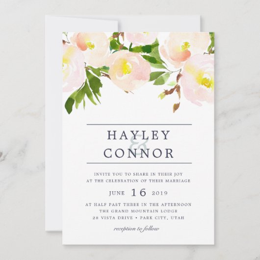 Spring Blush Waterverf Floral bruiloft uitnodiging (Voorkant)