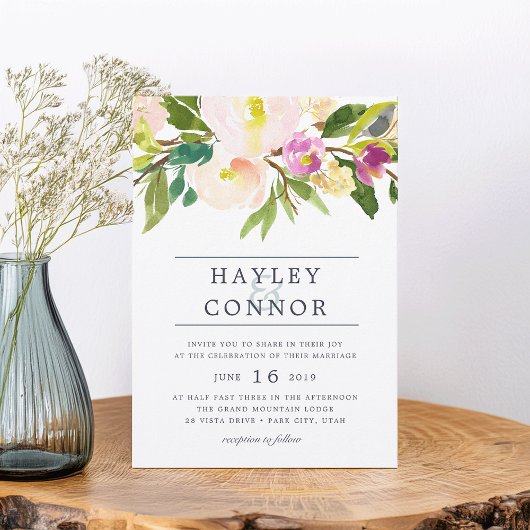 Spring Blush Waterverf Floral bruiloft uitnodiging