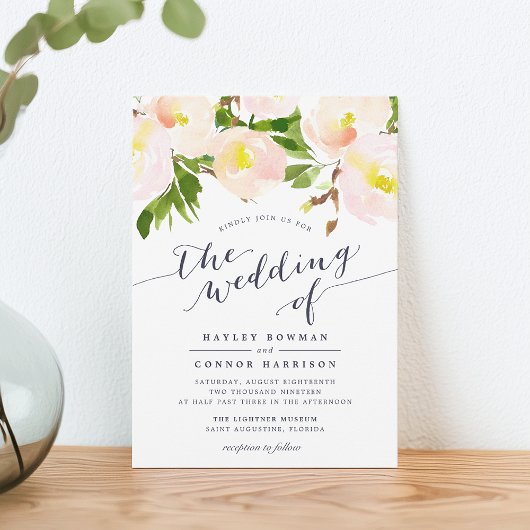 Spring Blush Waterverf Floral bruiloft uitnodiging
