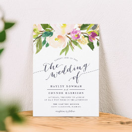 Spring Blush Waterverf Floral bruiloft uitnodiging