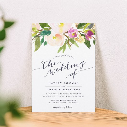 Spring Blush Waterverf Floral bruiloft uitnodiging