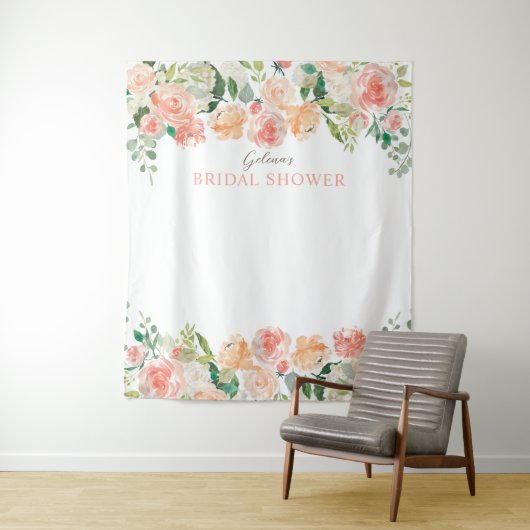 Spring Blush Waterverf Floral II Backdrop Shower Wandkleed (In situ)