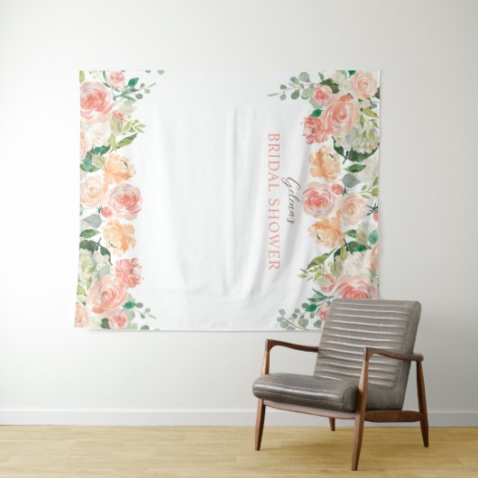 Spring Blush Waterverf Floral II Backdrop Shower Wandkleed (In Situ (horizontaal))