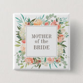 Spring Blush Waterverf Floral Moeder van de Bride Vierkante Button 5,1 Cm (Voorkant)